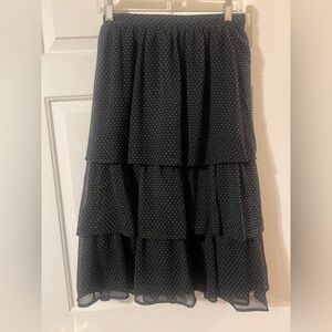 NWOT J. Crew Women’s Black and White Polka Dot Tiered Mesh Midi Skirt Size XS